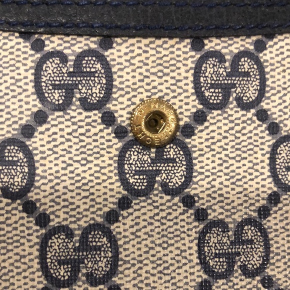 GUCCI GG Monogram Navy Blue Leather Coated Canvas Long Bifold Wallet Vintage - Picture 6 of 17